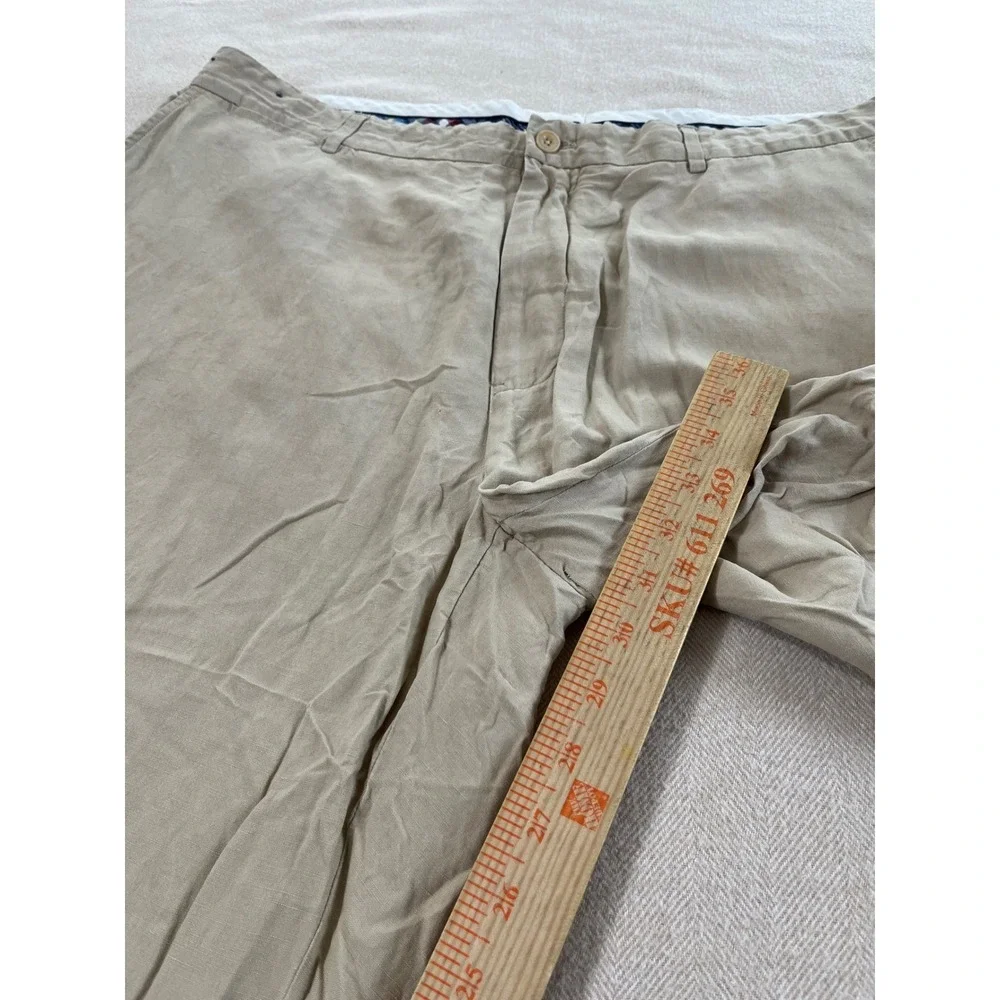 Polo Ralph Lauren Flat Pants‎ Men's size 38x32 Tan Khaki Linen Silk Blend